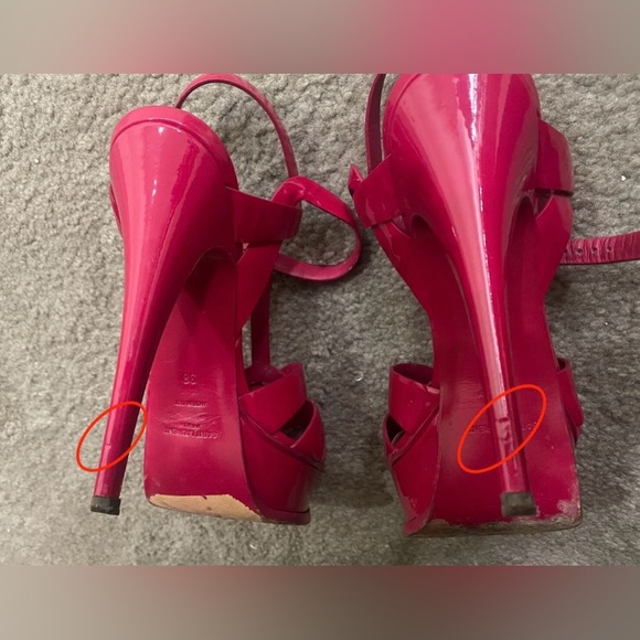 YSL Saint Laurent Hot Pink Magenta Patent Tribute T-Strap Platform Sandals $995! - Picture 8 of 12